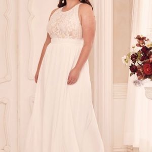 Lulus Forever and Always white lace maxi dress, size L